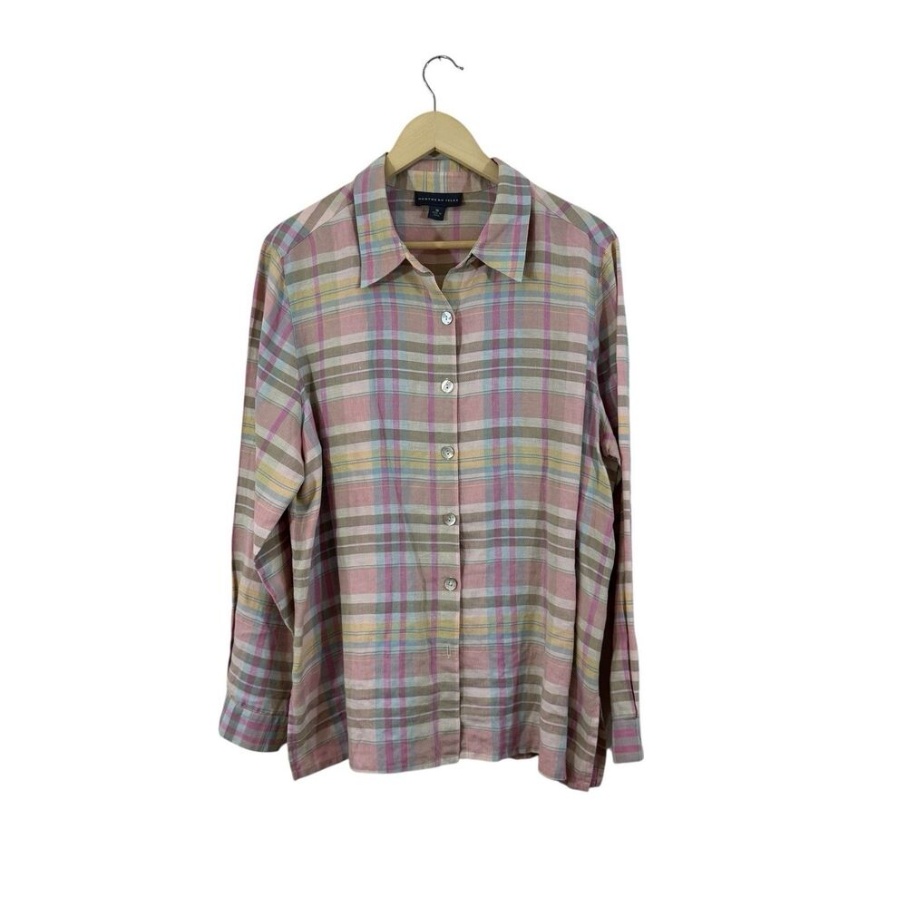 Northern Isles 16 Linen Button Up Shirt Shell Button Shirt Plaid Womens READ
